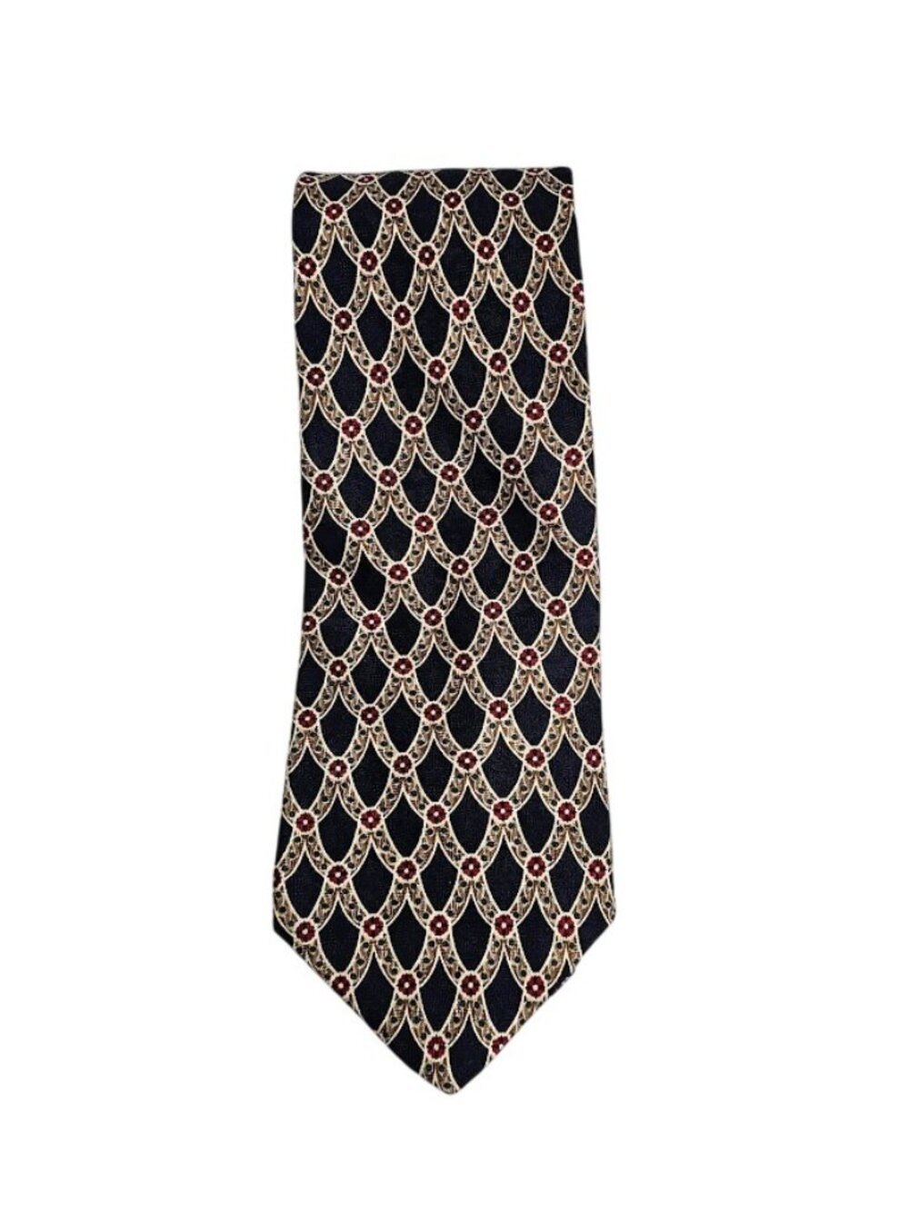 LANDS' END Direct Merchants 100% Silk Tie Necktie BLACK W RED GOLD Geometric 58"